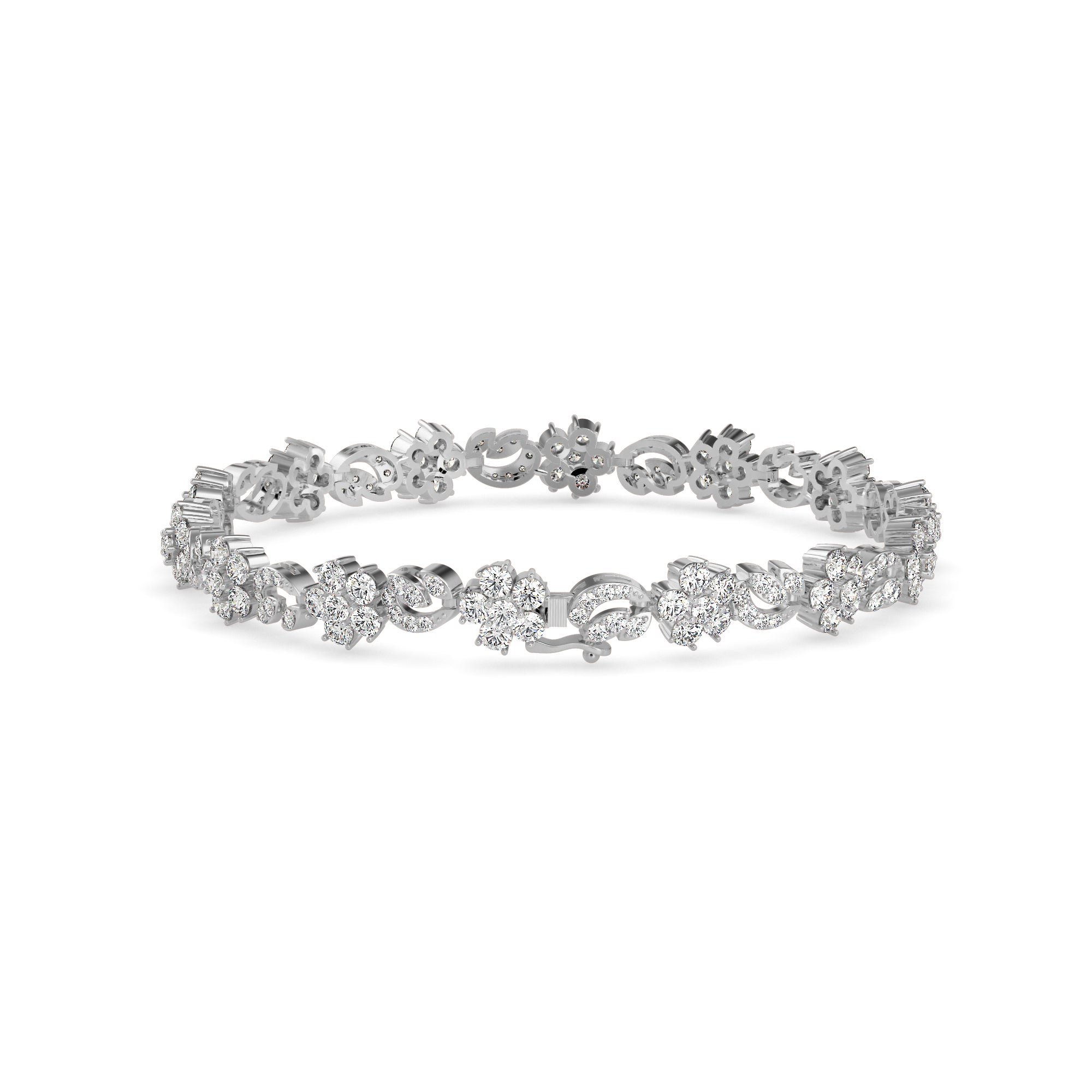 0.11Ct Flower And Leaf Design Lab-Grown Diamond Gold Tennis Bracelets