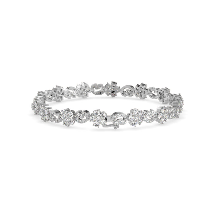 0.11Ct Flower And Leaf Design Lab-Grown Diamond Gold Tennis Bracelets