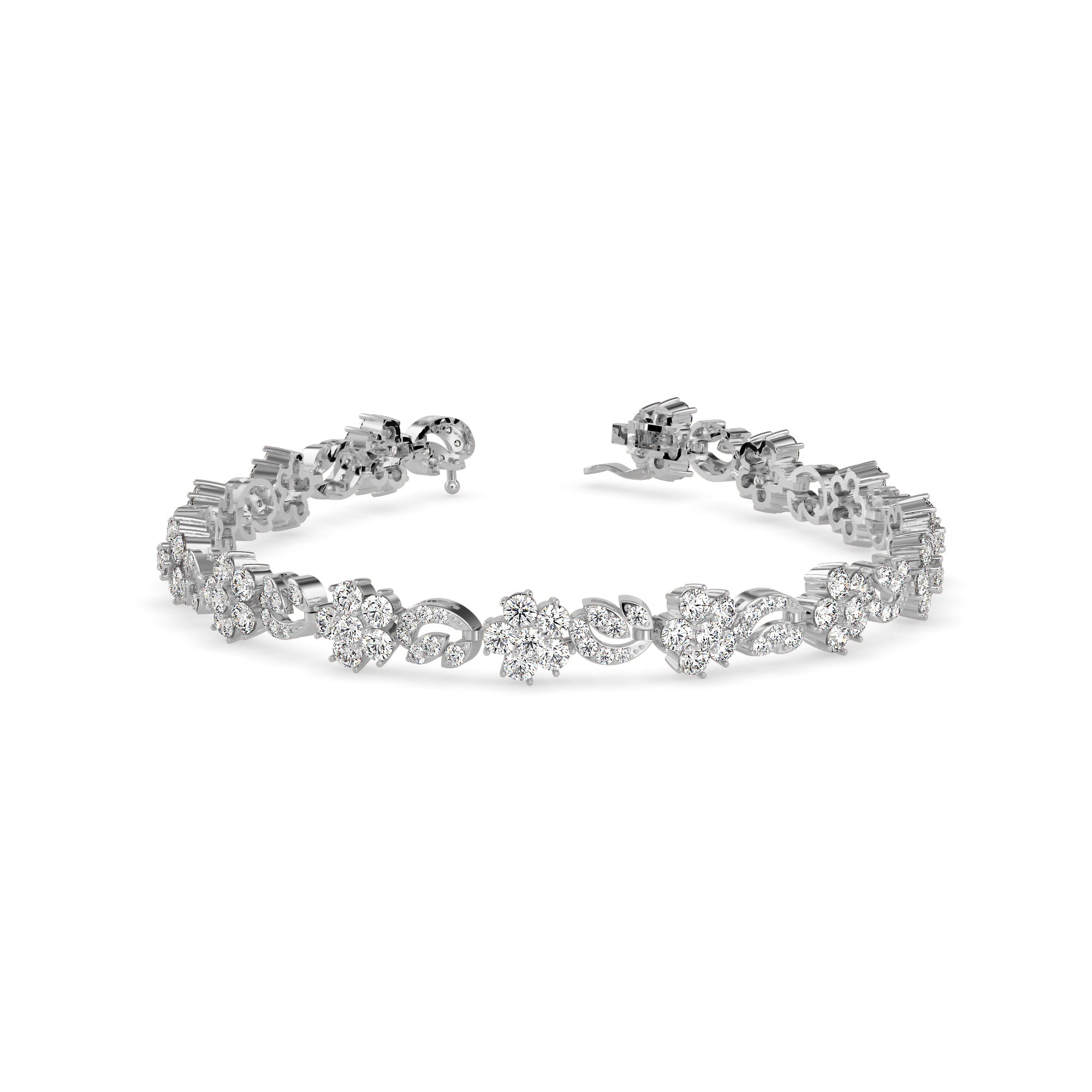 0.11Ct Flower And Leaf Design Lab-Grown Diamond Gold Tennis Bracelets