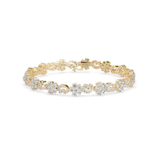 0.11Ct Flower And Leaf Design Lab-Grown Diamond Gold Tennis Bracelets
