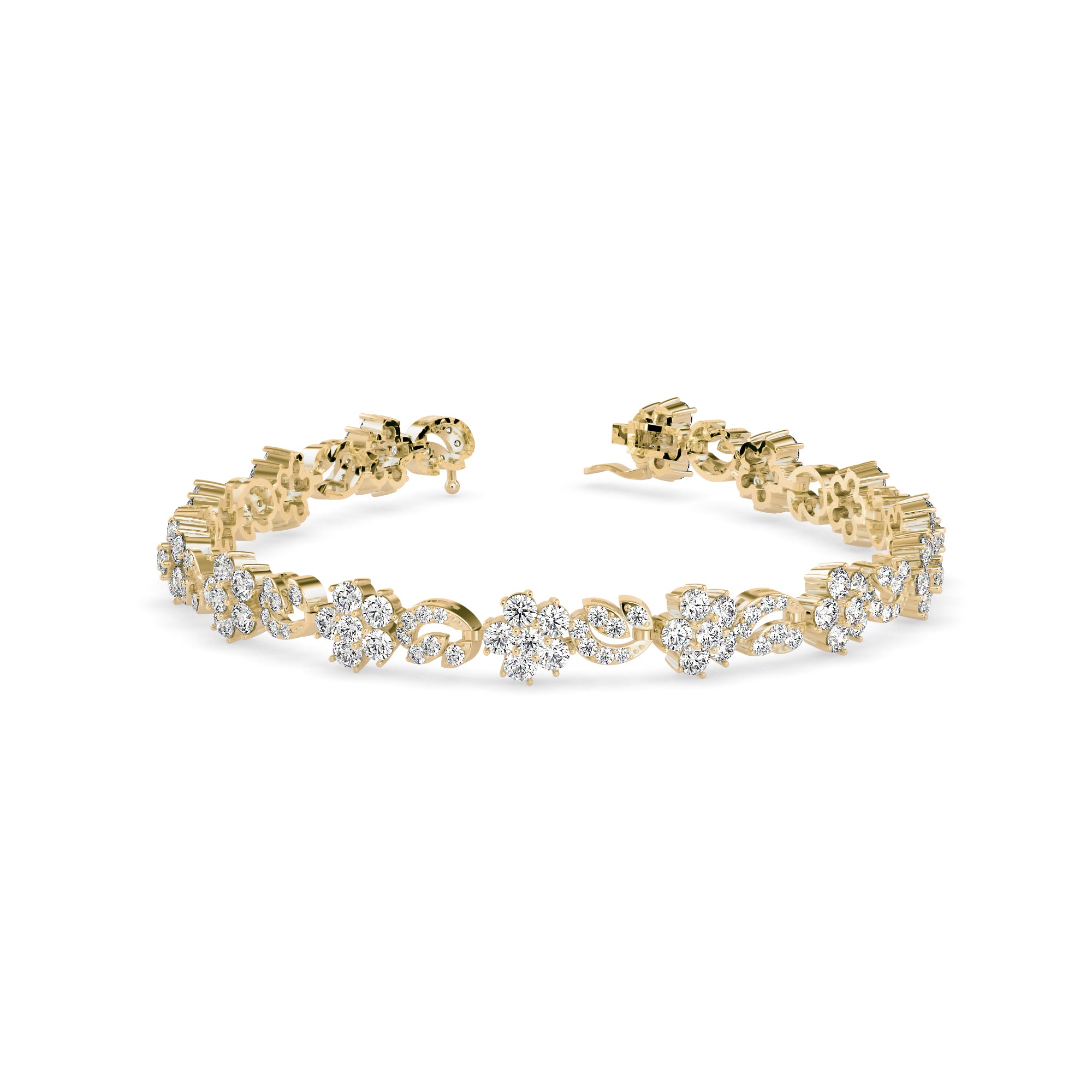 0.11Ct Flower And Leaf Design Lab-Grown Diamond Gold Tennis Bracelets