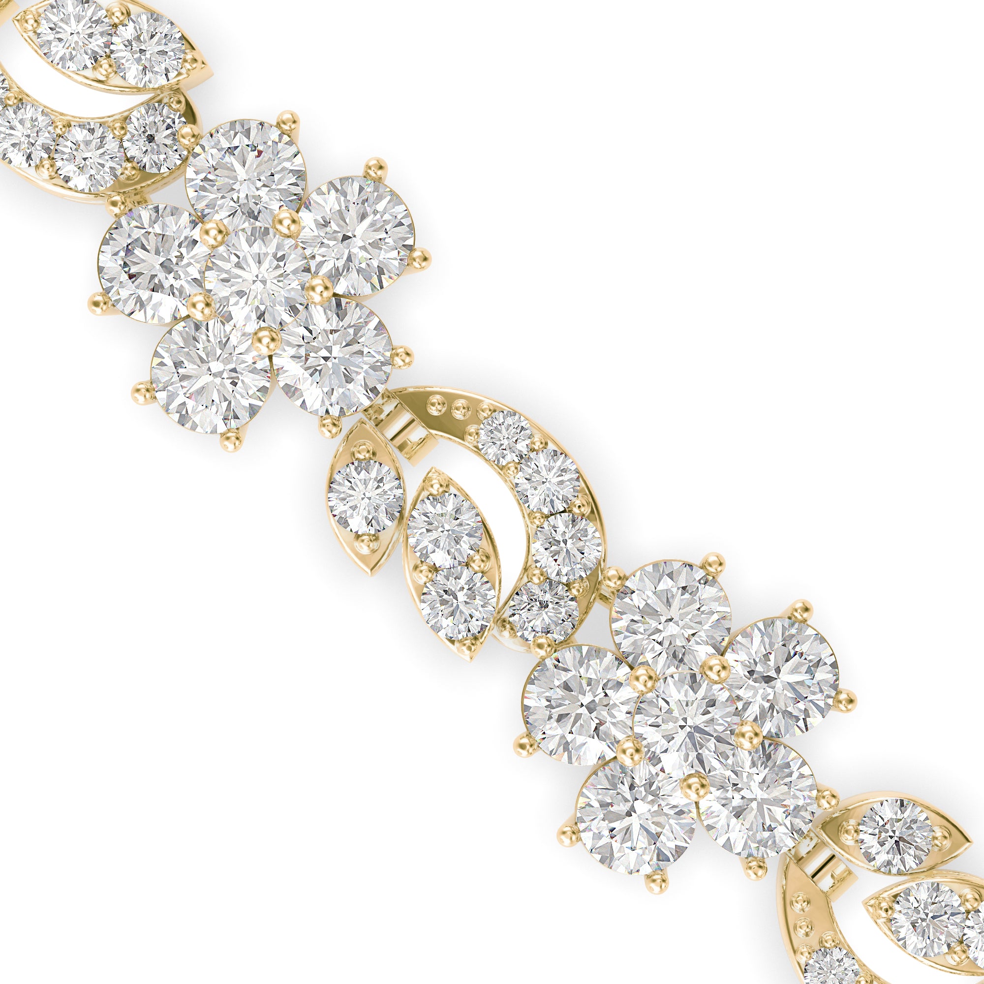 0.11Ct Flower And Leaf Design Lab-Grown Diamond Gold Tennis Bracelets