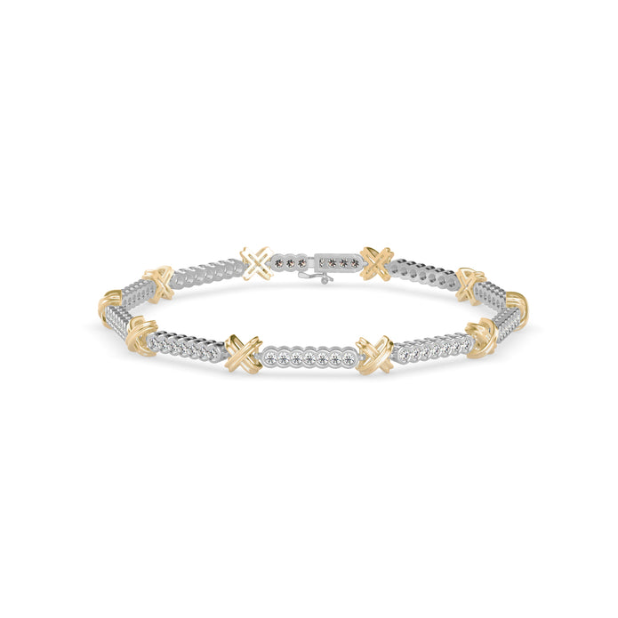 0.15Ct Cross Corset" or "X" Lab-Grown Diamond Gold Tennis Bracelets