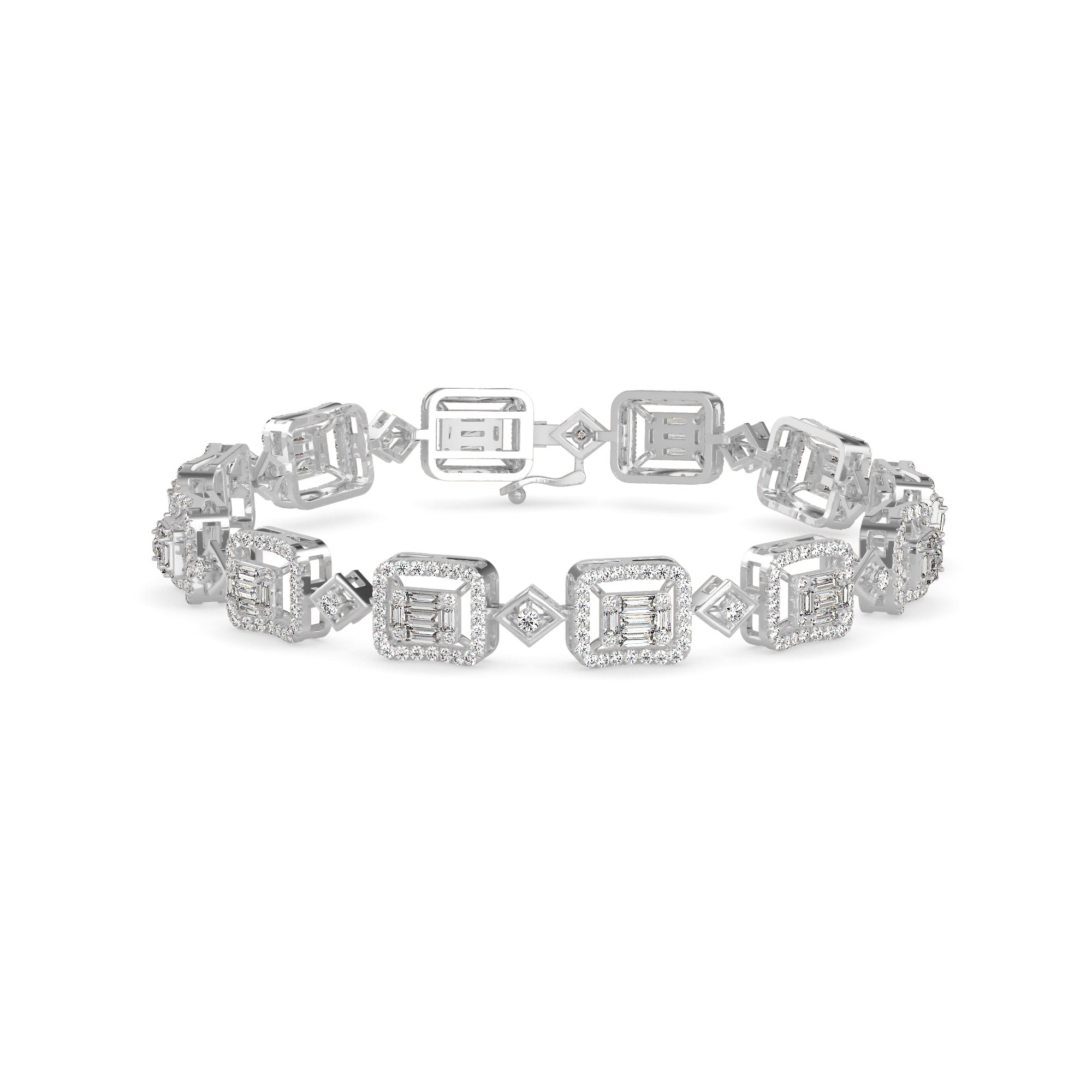 0.24Ct Baguette & Round Cut Halo Lab-Grown Diamond Gold Contemporary Bracelets