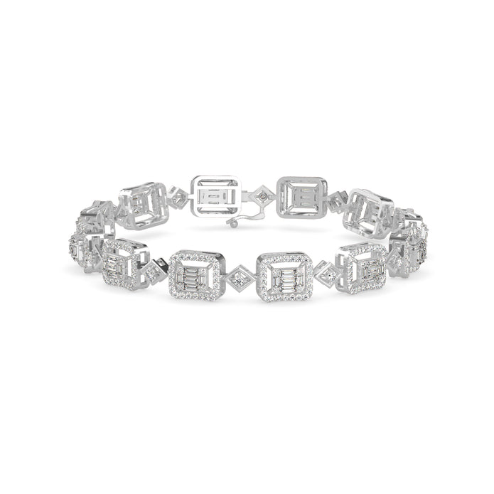 0.24Ct Baguette & Round Cut Halo Lab-Grown Diamond Gold Contemporary Bracelets