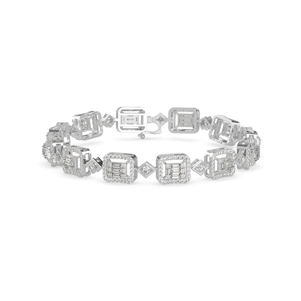0.24Ct Baguette & Round Cut Halo Lab-Grown Diamond Gold Contemporary Bracelets