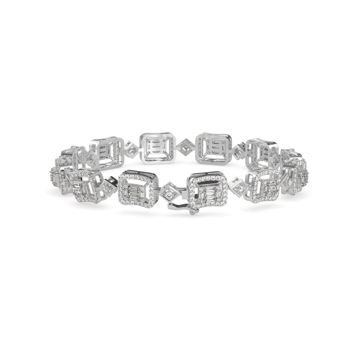 0.24Ct Baguette & Round Cut Halo Lab-Grown Diamond Gold Contemporary Bracelets
