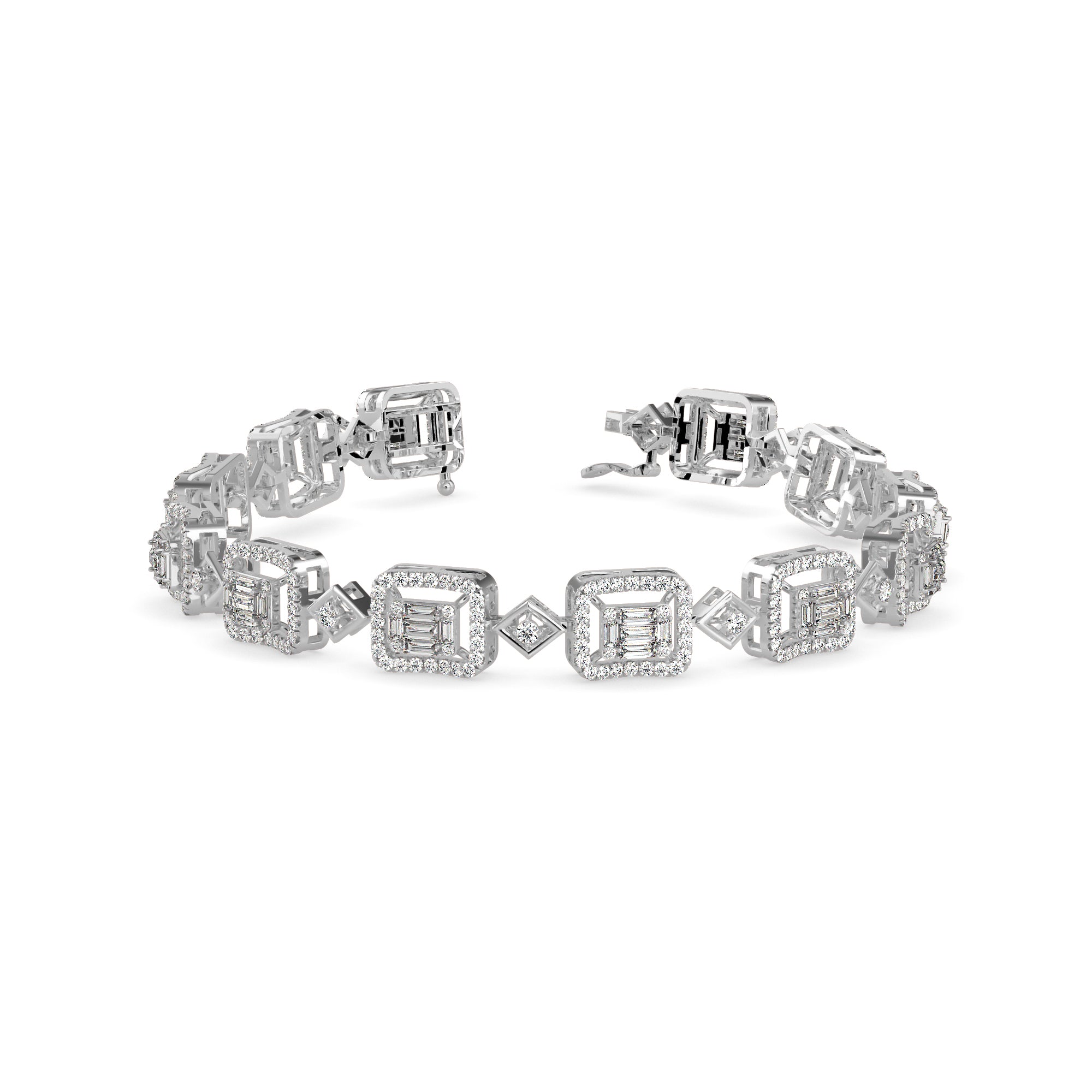 0.24Ct Baguette & Round Cut Halo Lab-Grown Diamond Gold Contemporary Bracelets