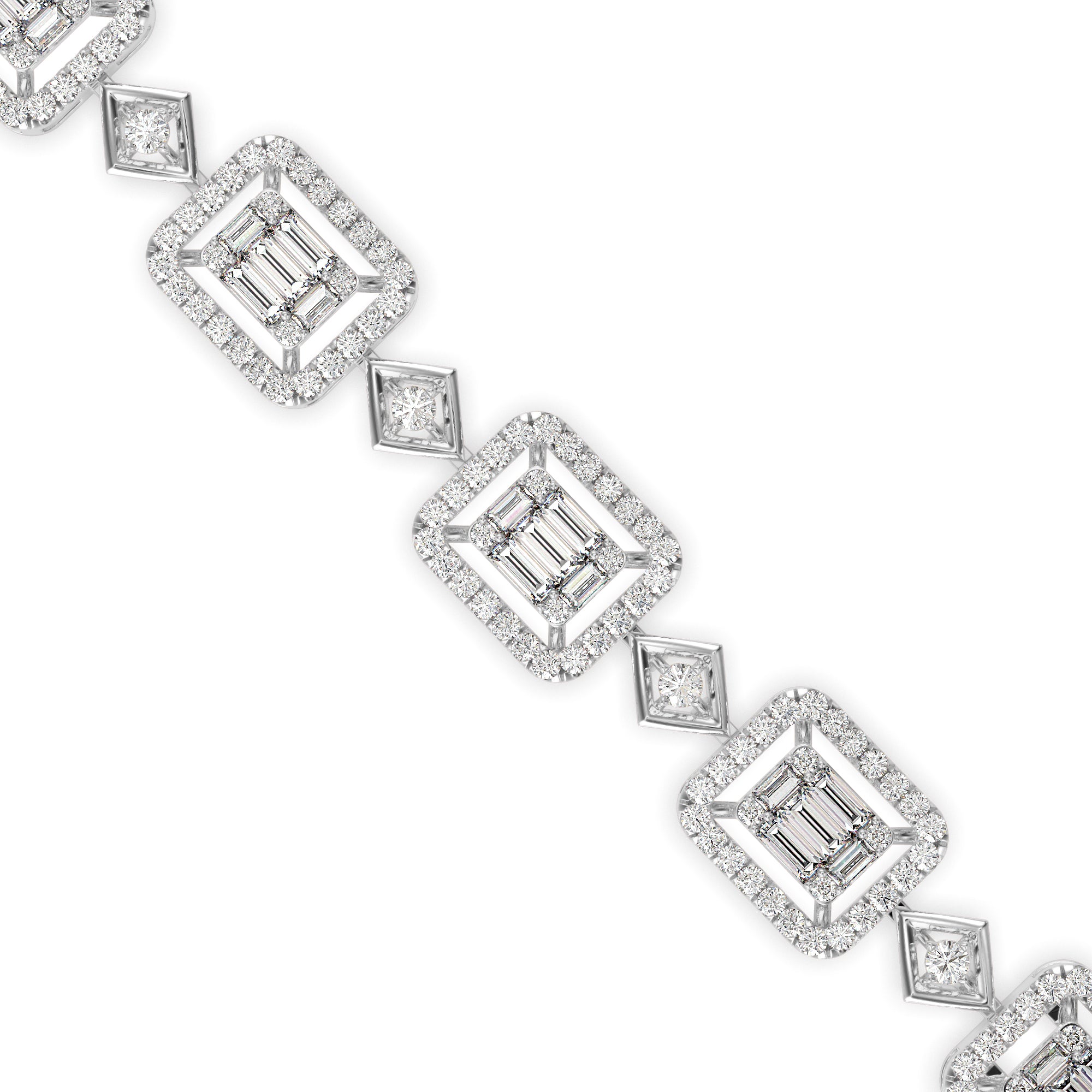 0.24Ct Baguette & Round Cut Halo Lab-Grown Diamond Gold Contemporary Bracelets