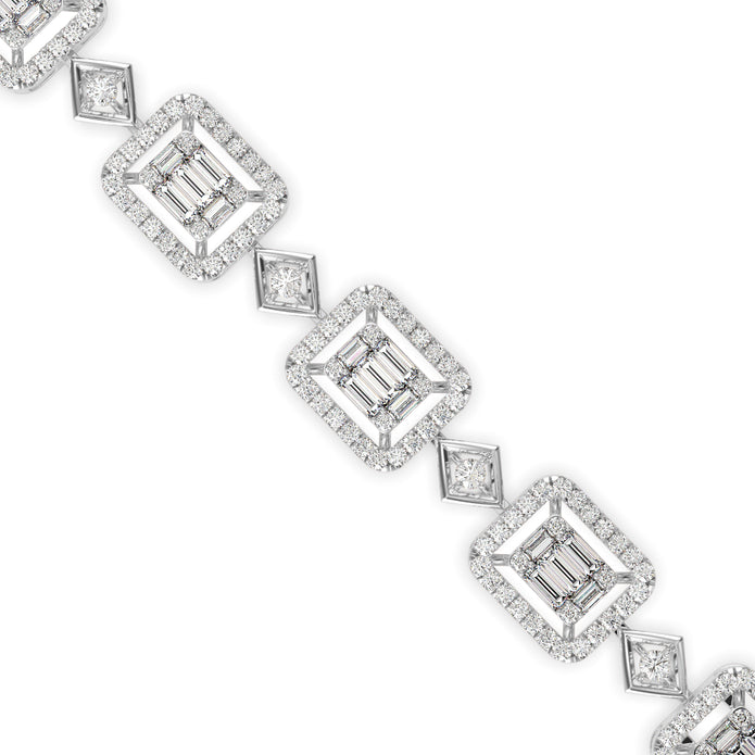 0.24Ct Baguette & Round Cut Halo Lab-Grown Diamond Gold Contemporary Bracelets