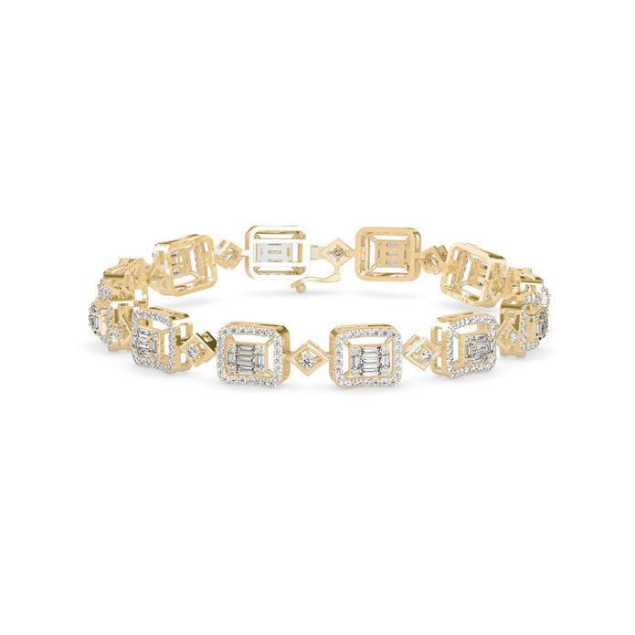 0.24Ct Baguette & Round Cut Halo Lab-Grown Diamond Gold Contemporary Bracelets