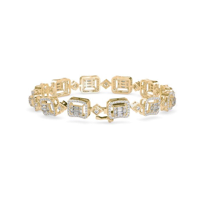 0.24Ct Baguette & Round Cut Halo Lab-Grown Diamond Gold Contemporary Bracelets