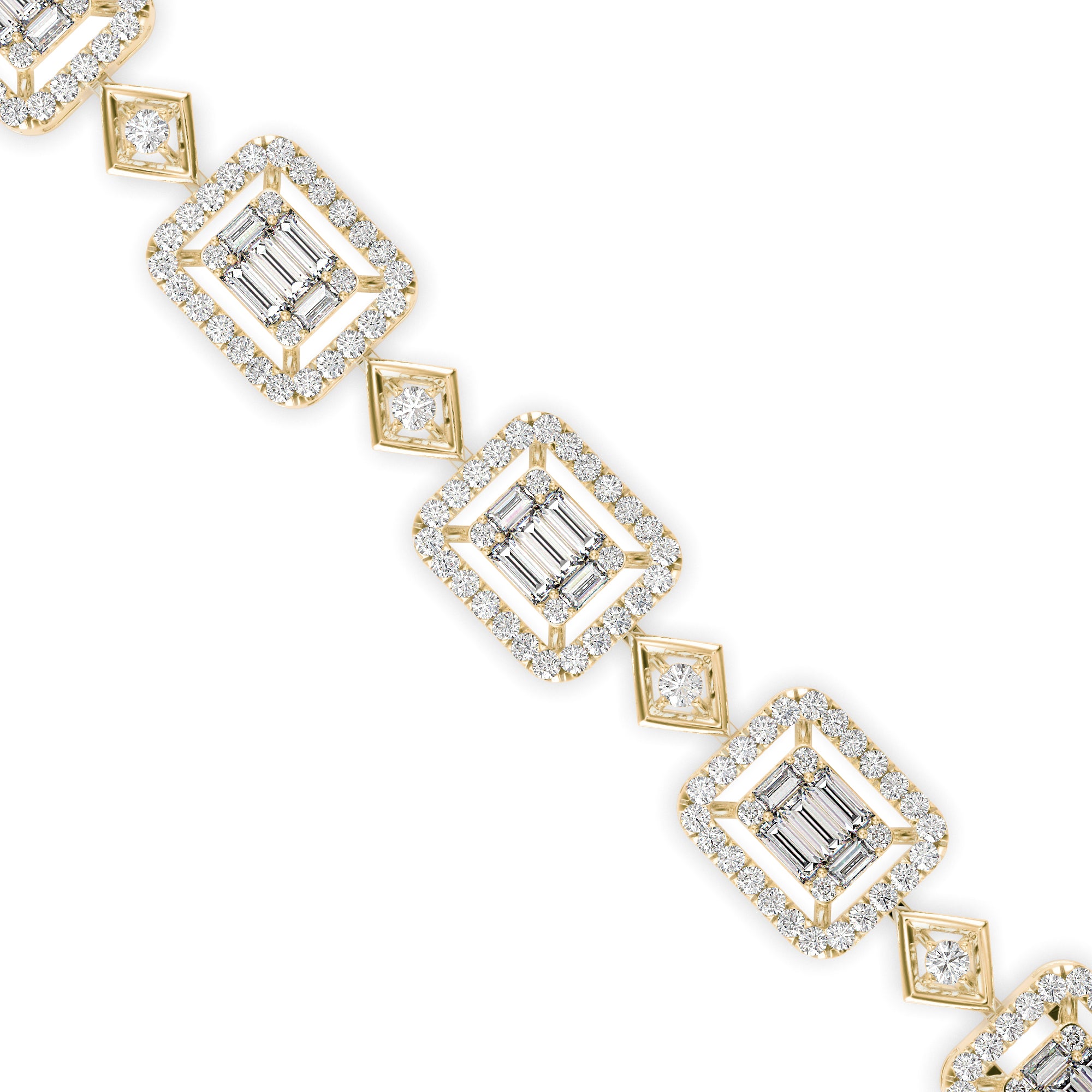 0.24Ct Baguette & Round Cut Halo Lab-Grown Diamond Gold Contemporary Bracelets