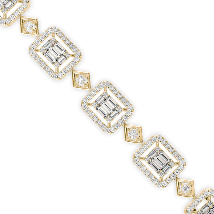 0.24Ct Baguette & Round Cut Halo Lab-Grown Diamond Gold Contemporary Bracelets
