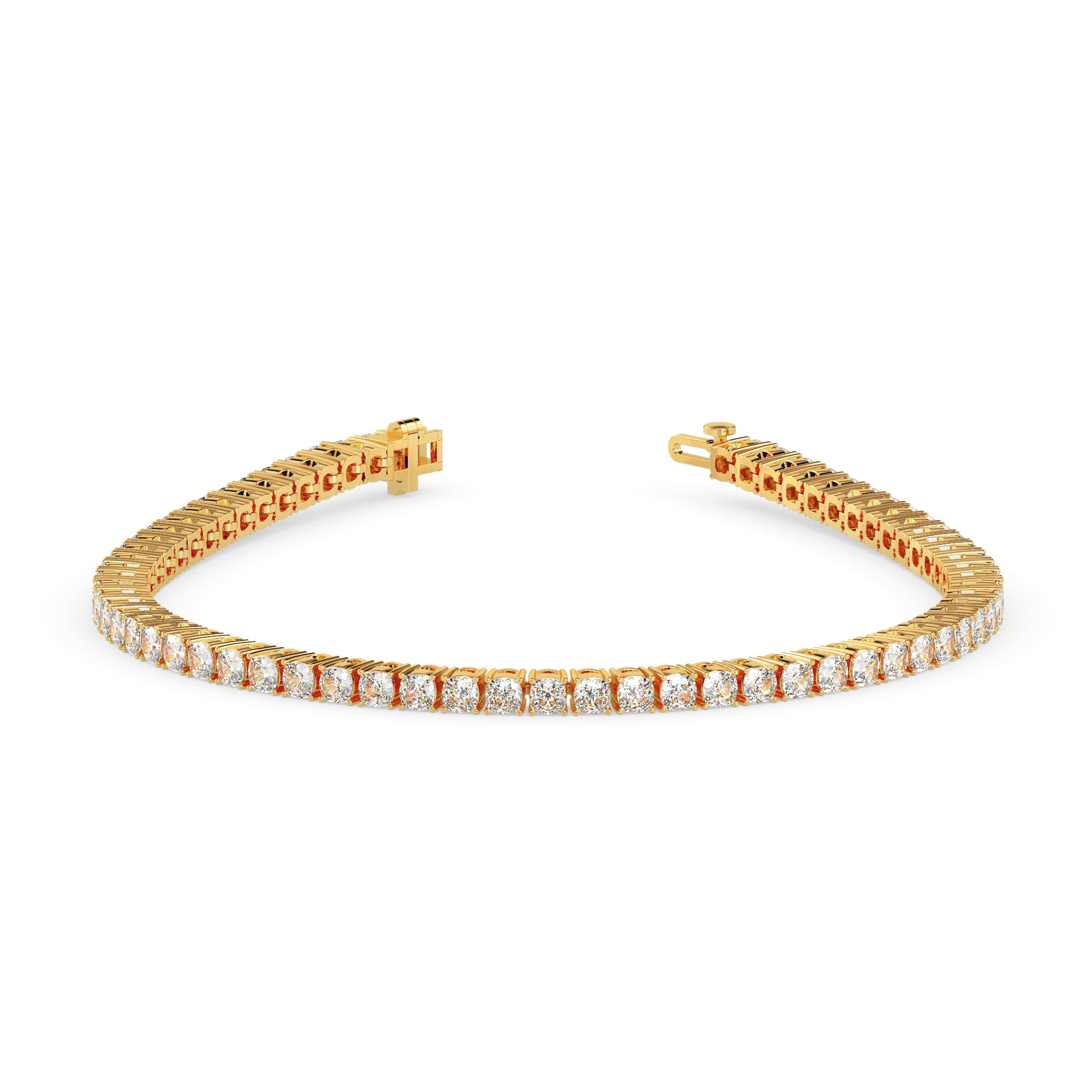 3.89Ct Cushion Prong Set Lab-Grown Diamond Gold Tennis Bracelets