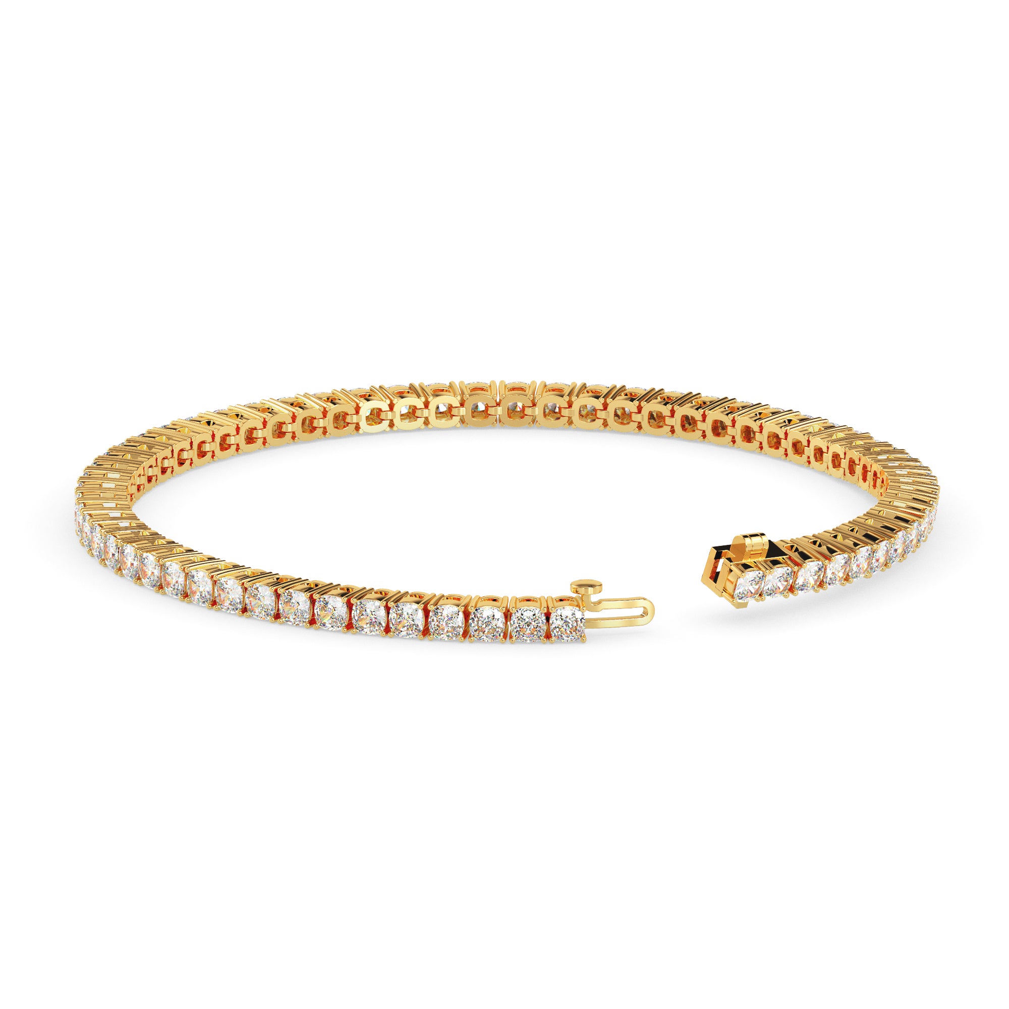 3.89Ct Cushion Prong Set Lab-Grown Diamond Gold Tennis Bracelets
