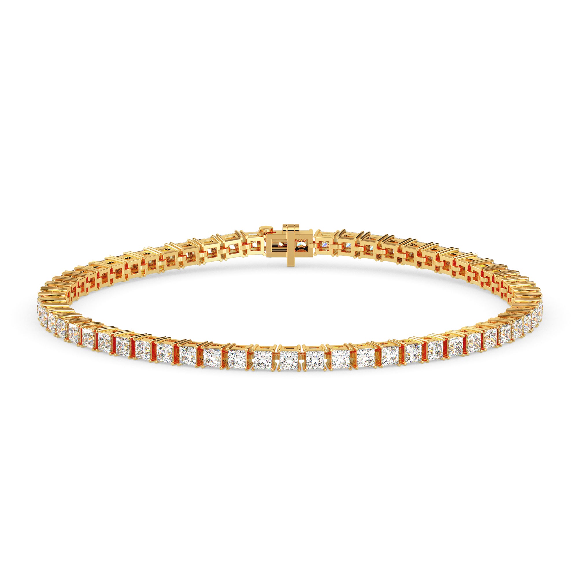 3.55Ct Princess Prong Set Lab-Grown Diamond Gold Tennis Bracelets