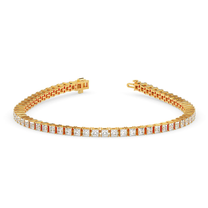 3.55Ct Princess Prong Set Lab-Grown Diamond Gold Tennis Bracelets