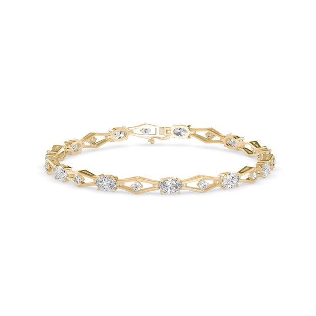 4.44Ct Interlink & "X" Pattern Lab-Grown Diamond Gold Tennis Bracelet