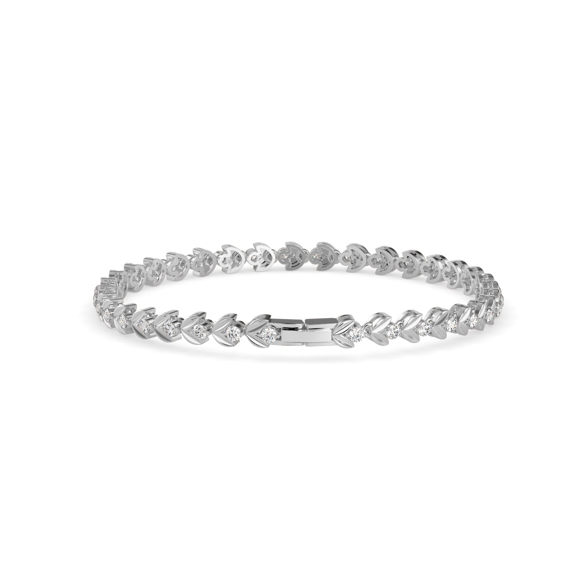 0.04Ct Leaf Motif Lab-Grown Diamond Gold Tennis Bracelet