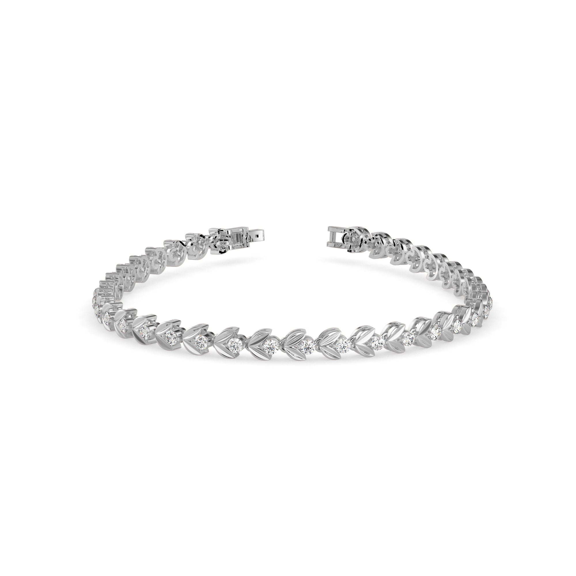 0.04Ct Leaf Motif Lab-Grown Diamond Gold Tennis Bracelet