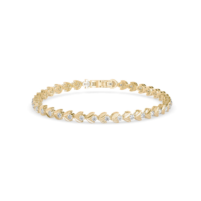 0.04Ct Leaf Motif Lab-Grown Diamond Gold Tennis Bracelet