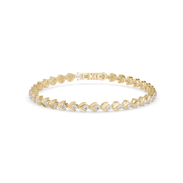 0.04Ct Leaf Motif Lab-Grown Diamond Gold Tennis Bracelet