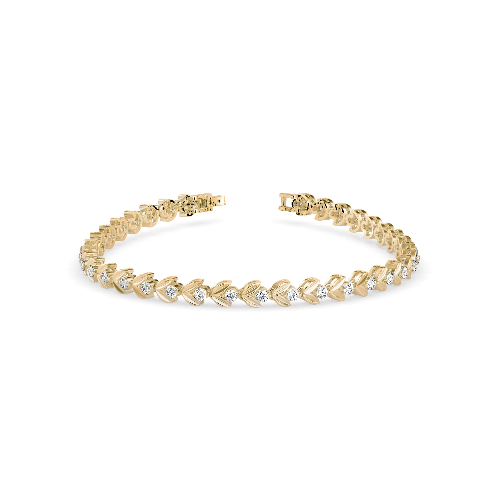 0.04Ct Leaf Motif Lab-Grown Diamond Gold Tennis Bracelet