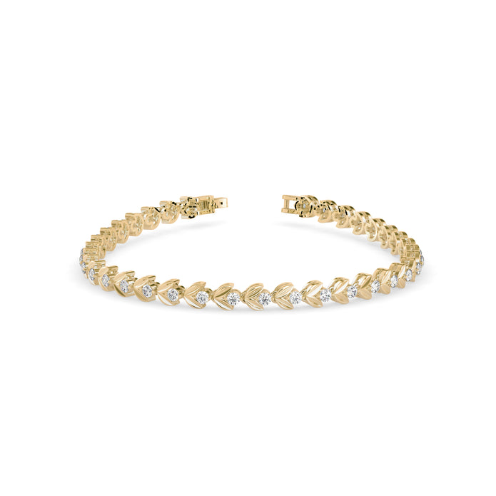 0.04Ct Leaf Motif Lab-Grown Diamond Gold Tennis Bracelet