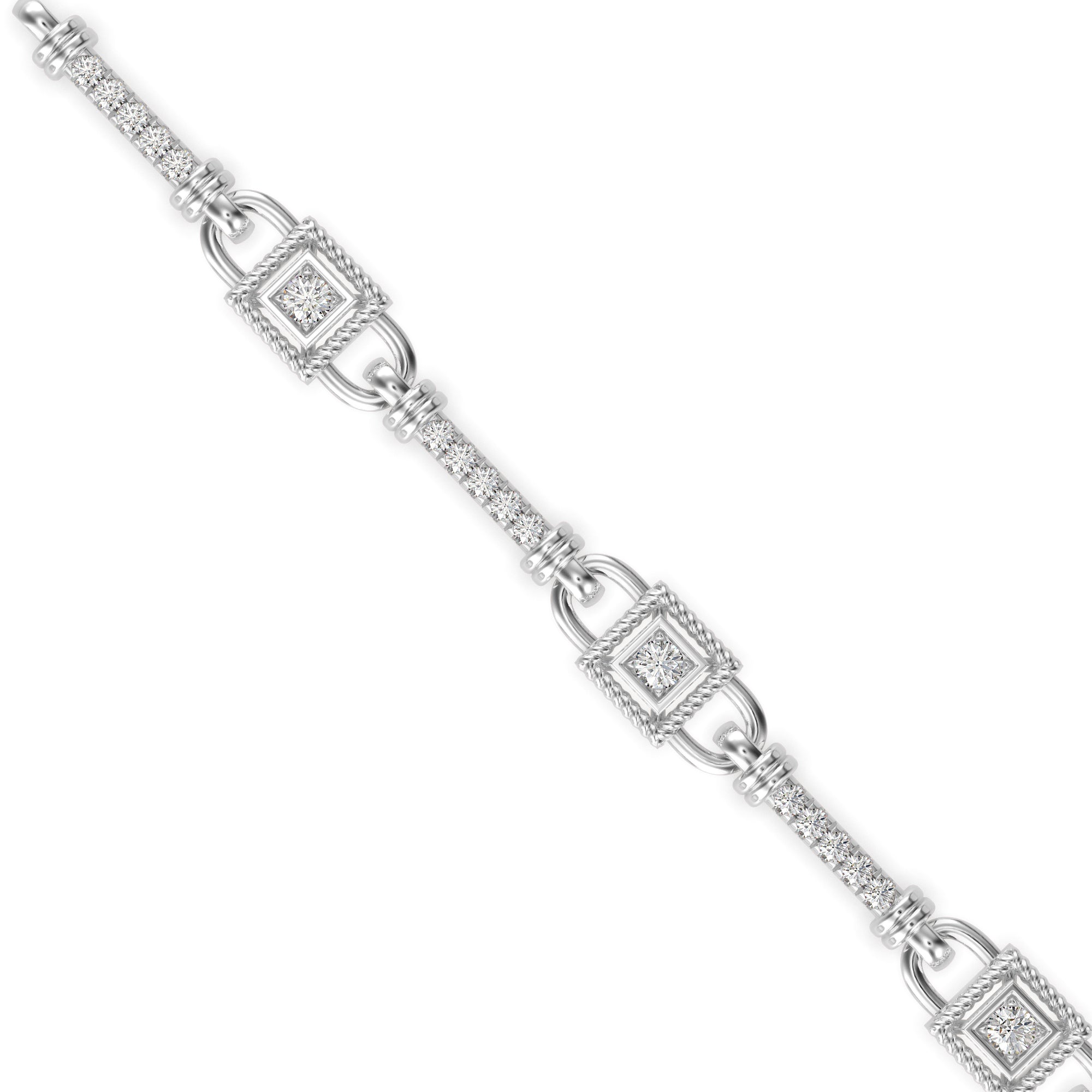 0.09Ct Vintage Milgrain Square Lab-Grown Diamond Gold Chain Bracelet