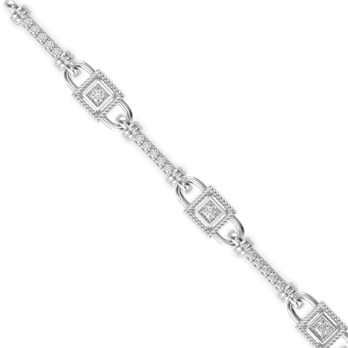 0.09Ct Vintage Milgrain Square Lab-Grown Diamond Gold Chain Bracelet