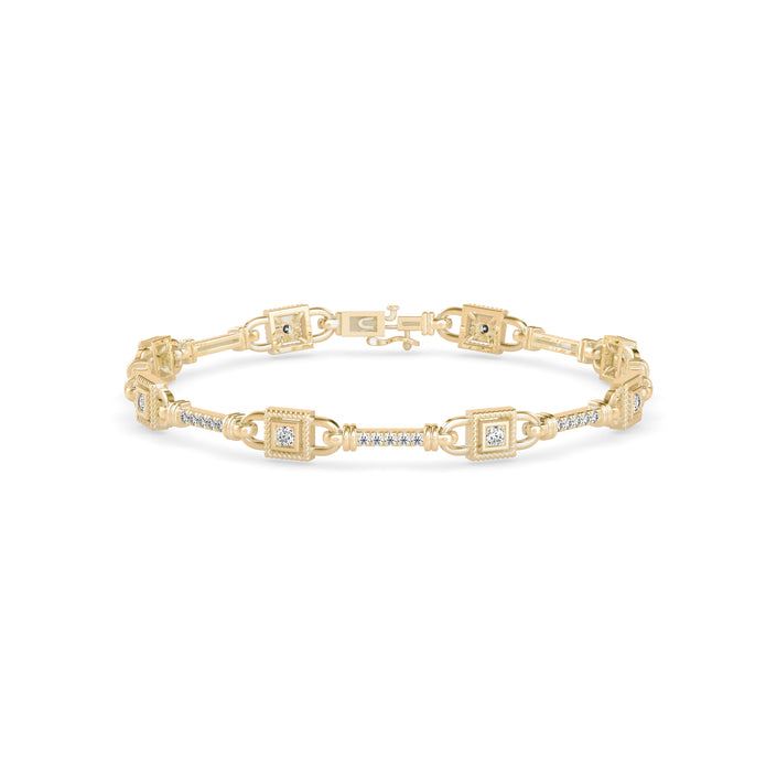 0.09Ct Vintage Milgrain Square Lab-Grown Diamond Gold Chain Bracelet