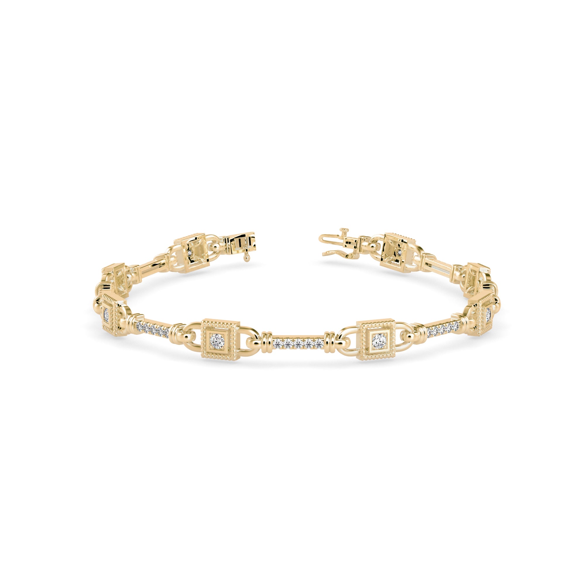 0.09Ct Vintage Milgrain Square Lab-Grown Diamond Gold Chain Bracelet
