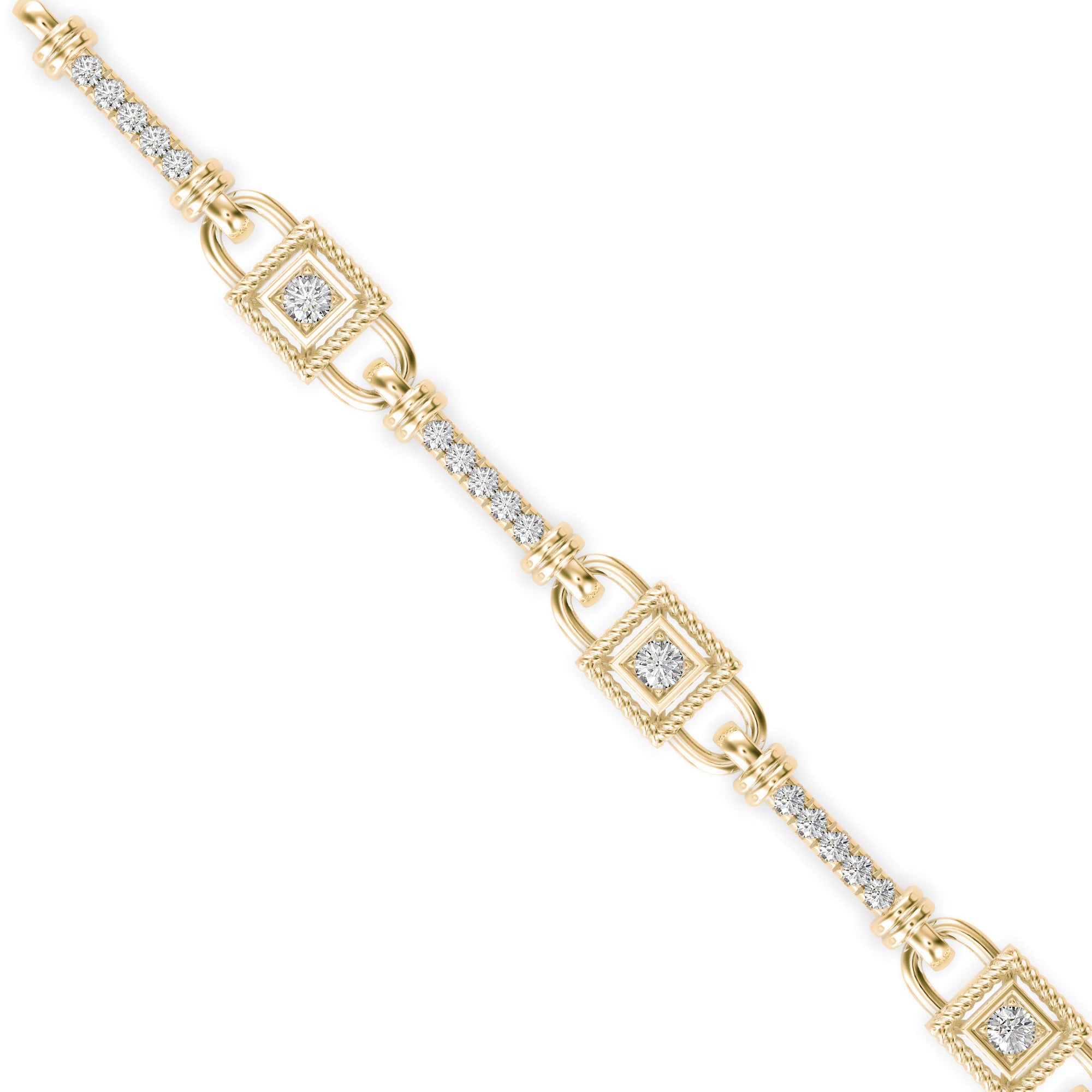 0.09Ct Vintage Milgrain Square Lab-Grown Diamond Gold Chain Bracelet