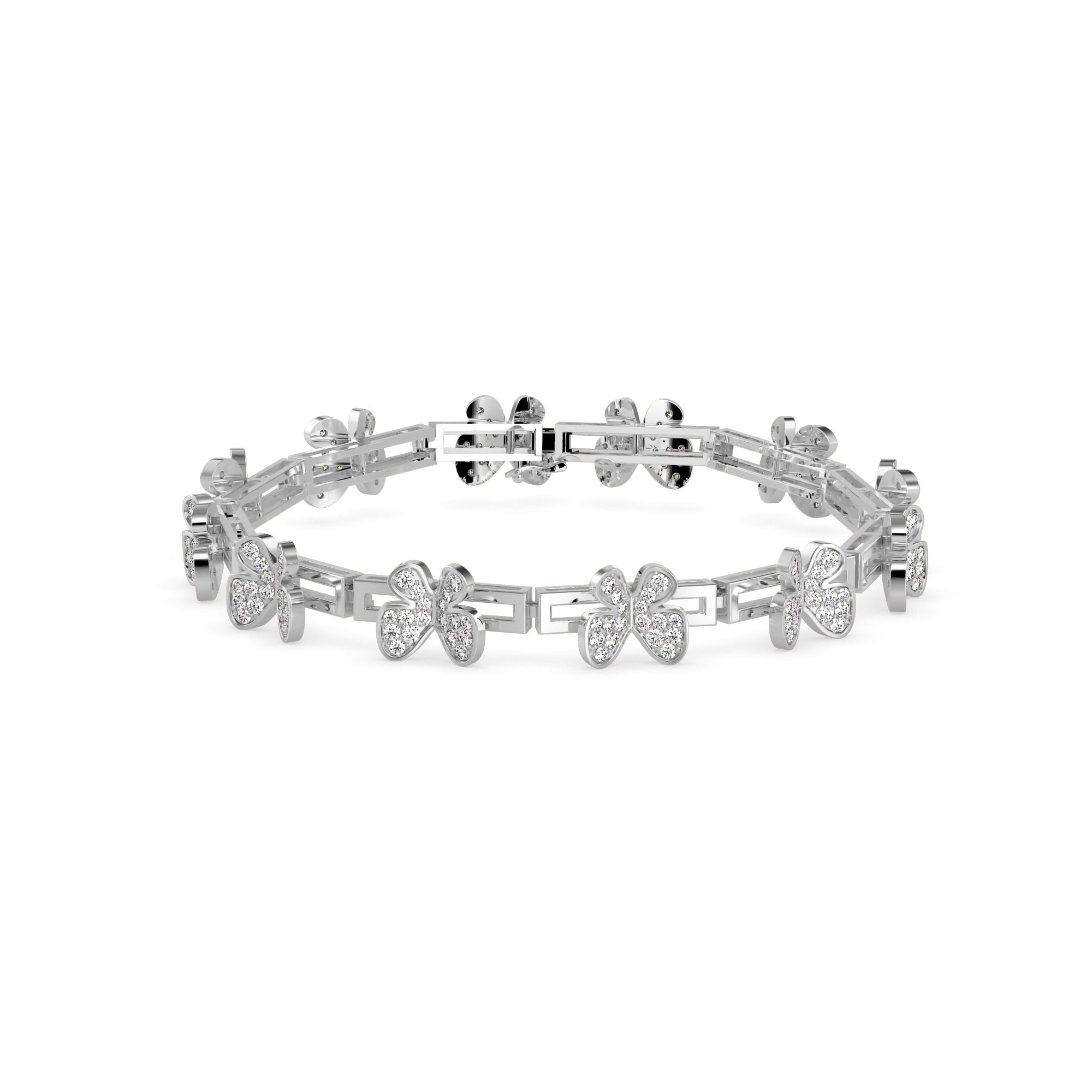 0.15Ct Butterfly Motif Cluster Lab-Grown Diamond Gold Chain Bracelet