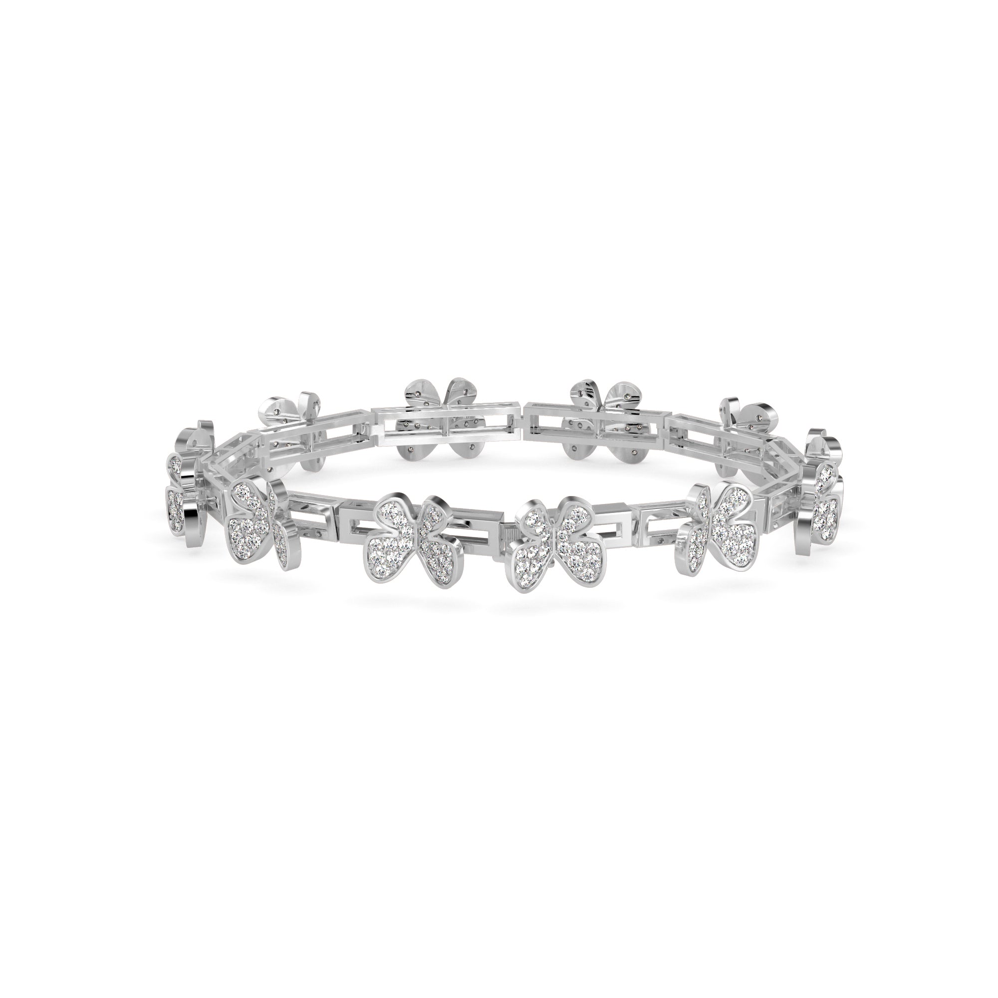 0.15Ct Butterfly Motif Cluster Lab-Grown Diamond Gold Chain Bracelet
