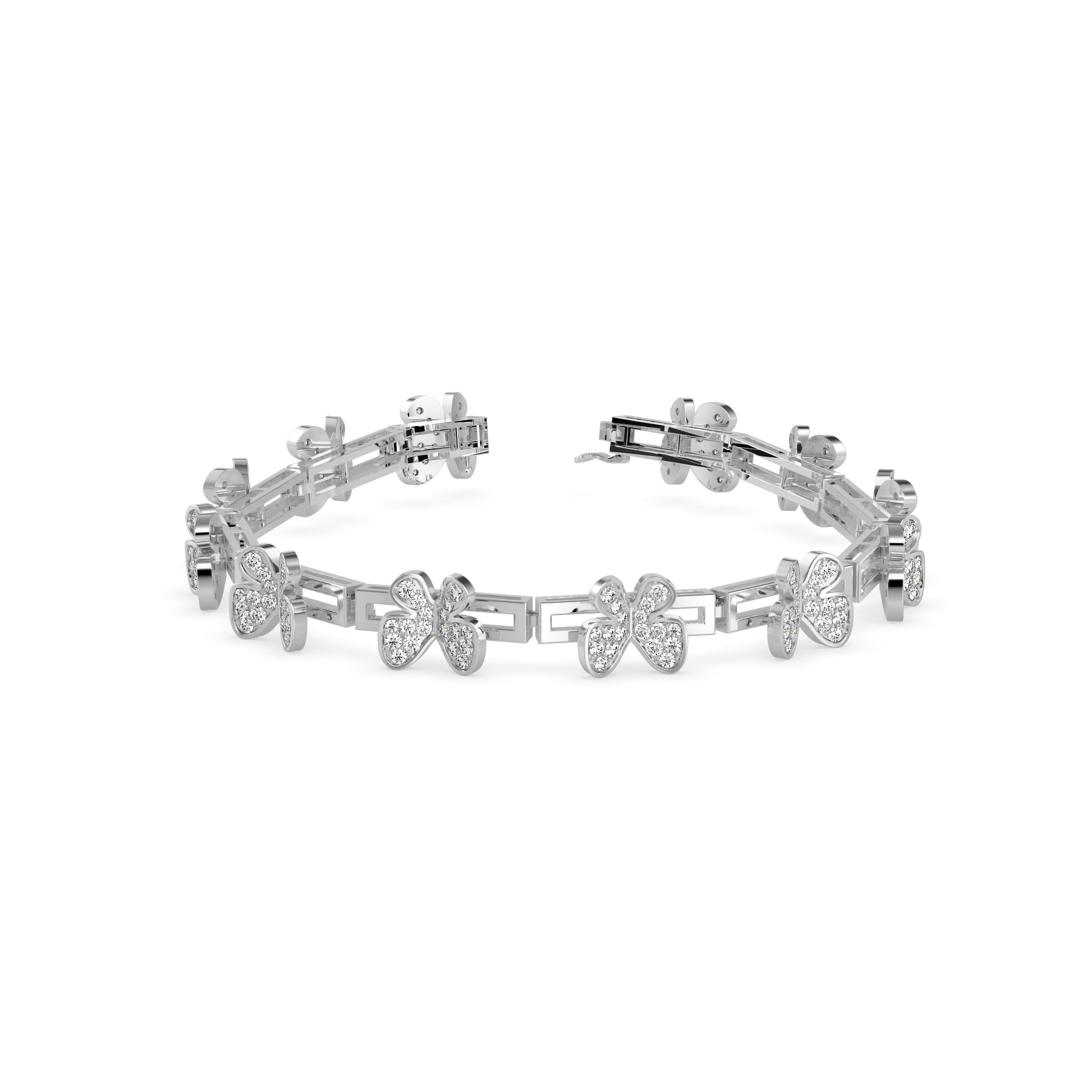 0.15Ct Butterfly Motif Cluster Lab-Grown Diamond Gold Chain Bracelet