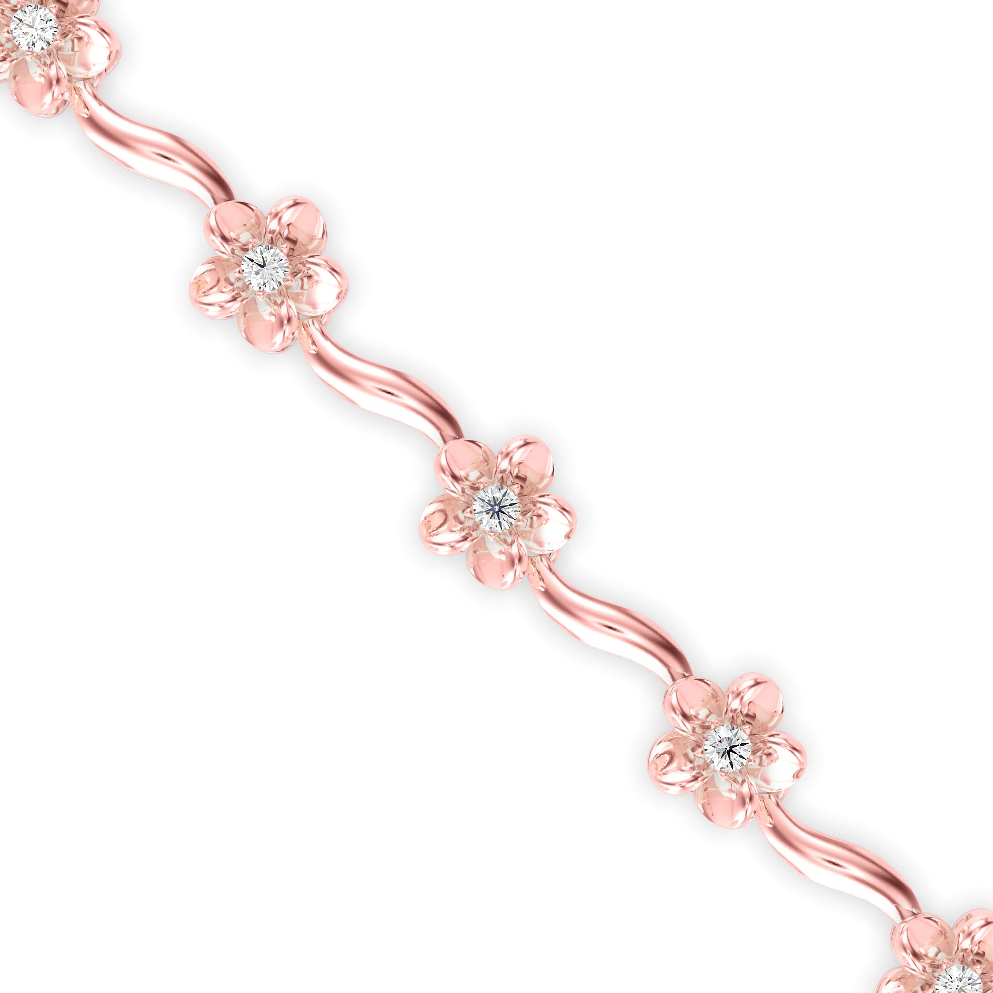 0.02Ct Flower Motif Lab-Grown Diamond Gold Contemporary Bracelets