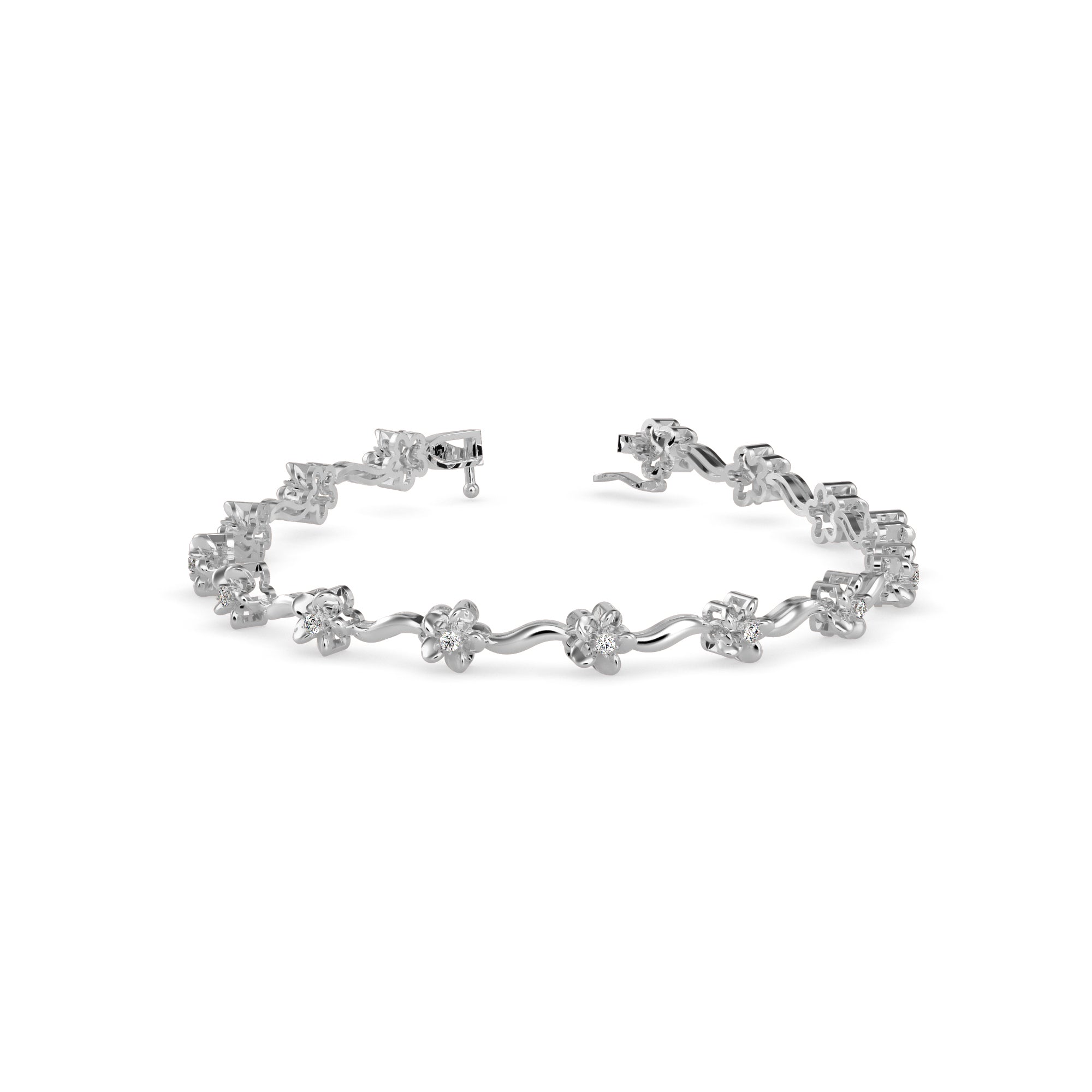 0.02Ct Flower Motif Lab-Grown Diamond Gold Contemporary Bracelets