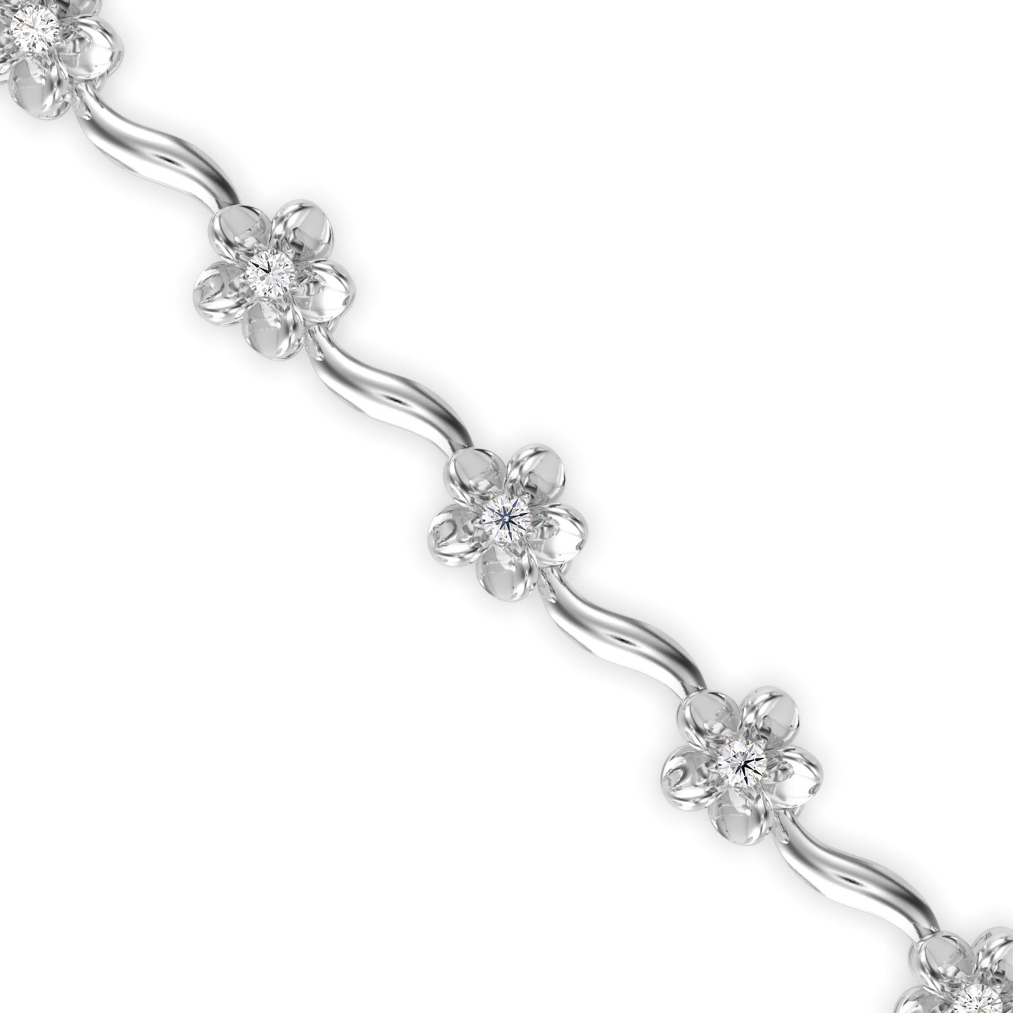 0.02Ct Flower Motif Lab-Grown Diamond Gold Contemporary Bracelets