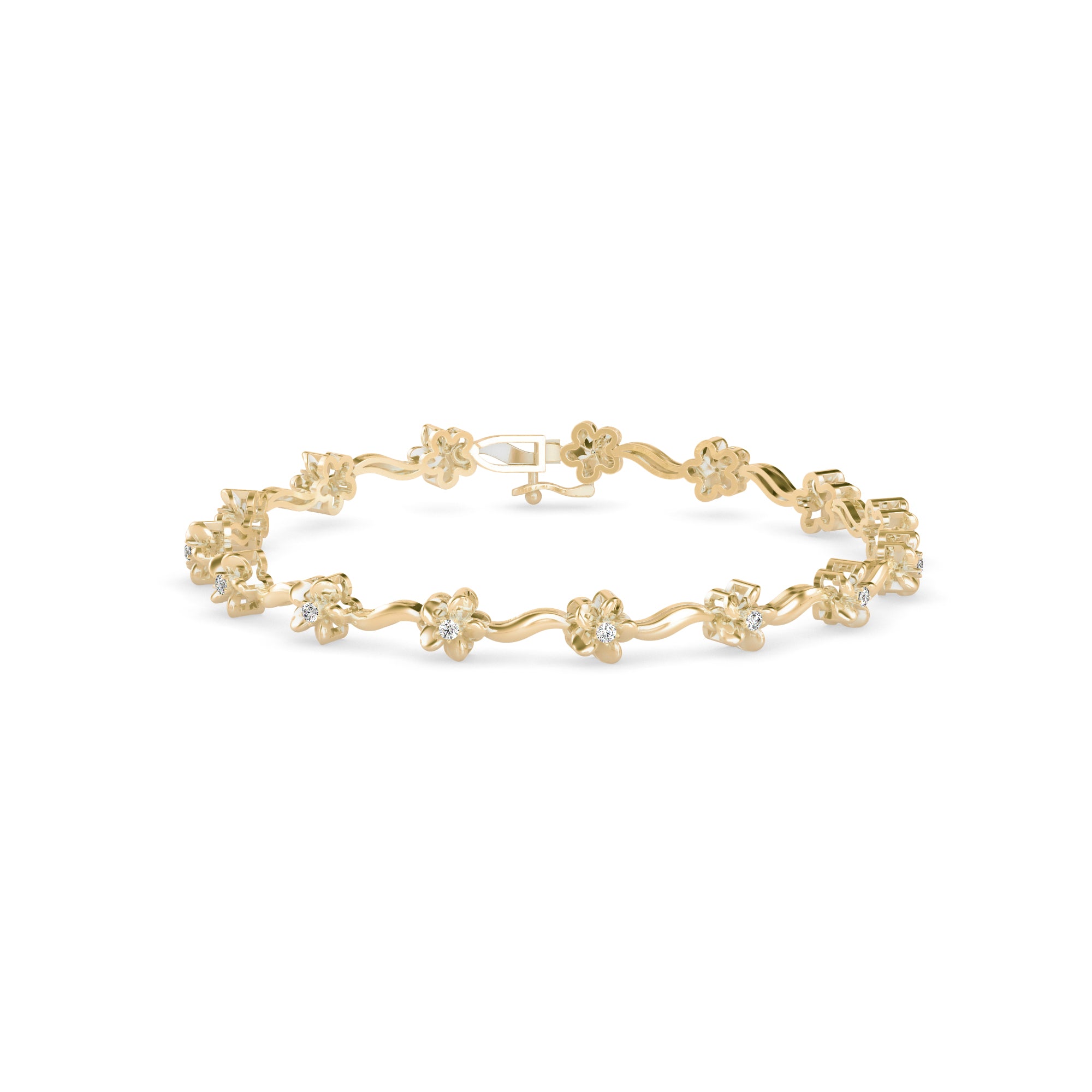 0.02Ct Flower Motif Lab-Grown Diamond Gold Contemporary Bracelets