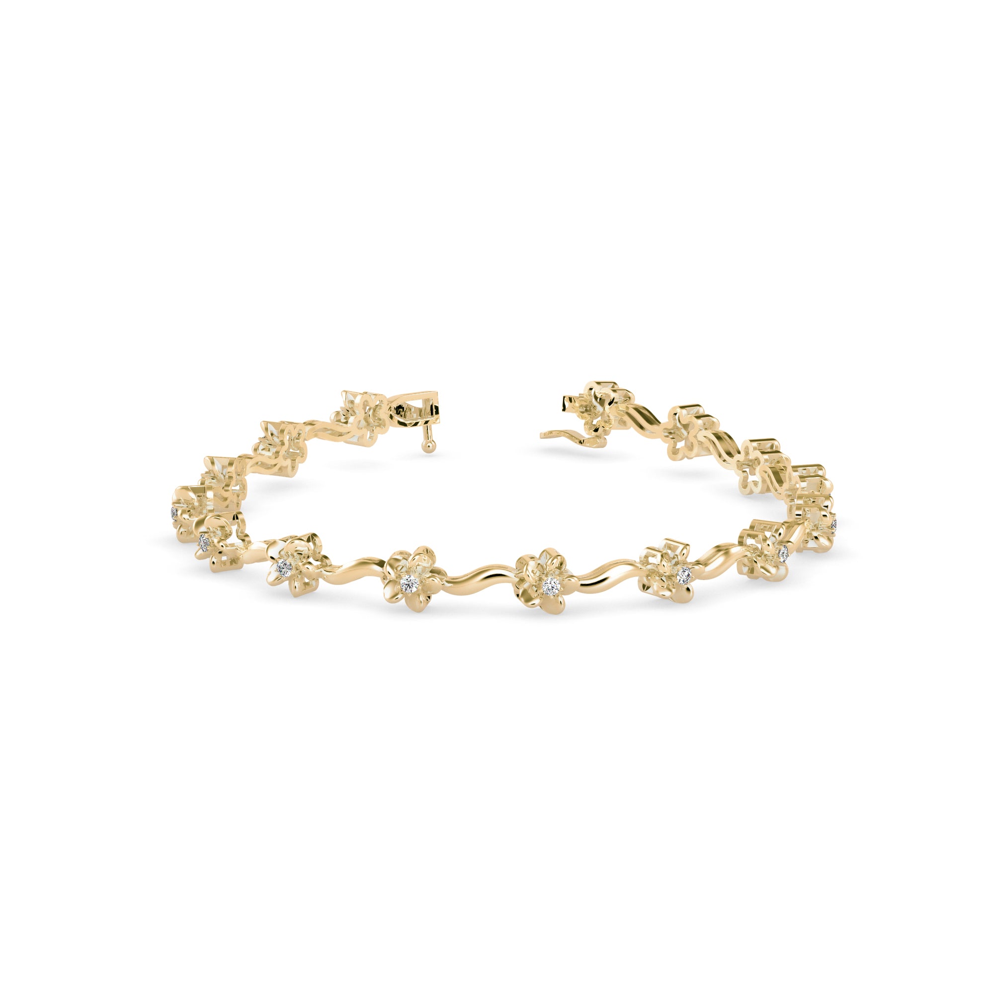 0.02Ct Flower Motif Lab-Grown Diamond Gold Contemporary Bracelets