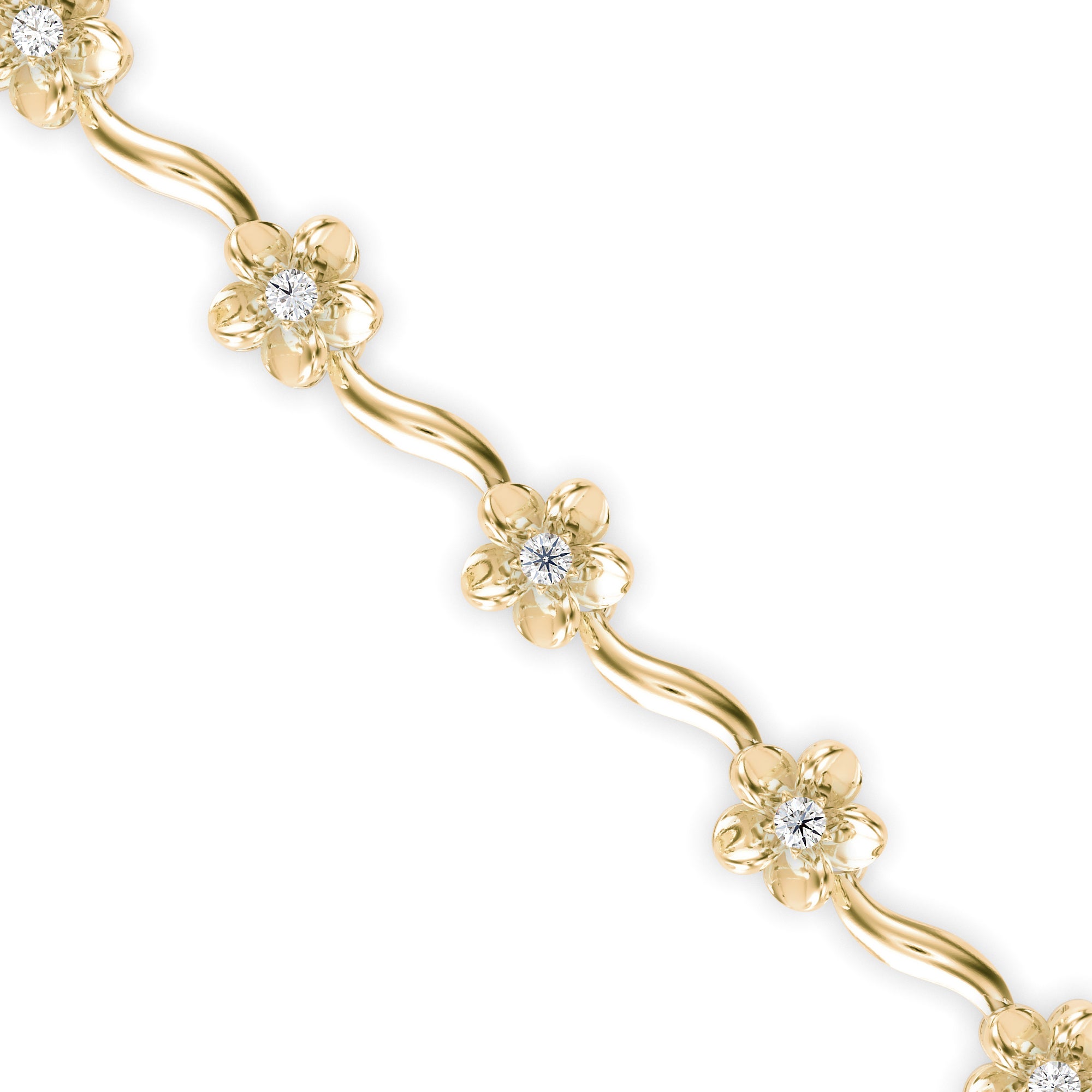0.02Ct Flower Motif Lab-Grown Diamond Gold Contemporary Bracelets