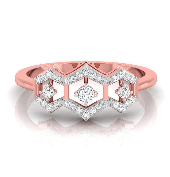 three hexagon diamond ring in rose gold