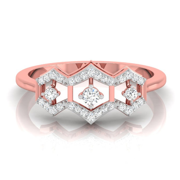 three hexagon diamond ring in rose gold