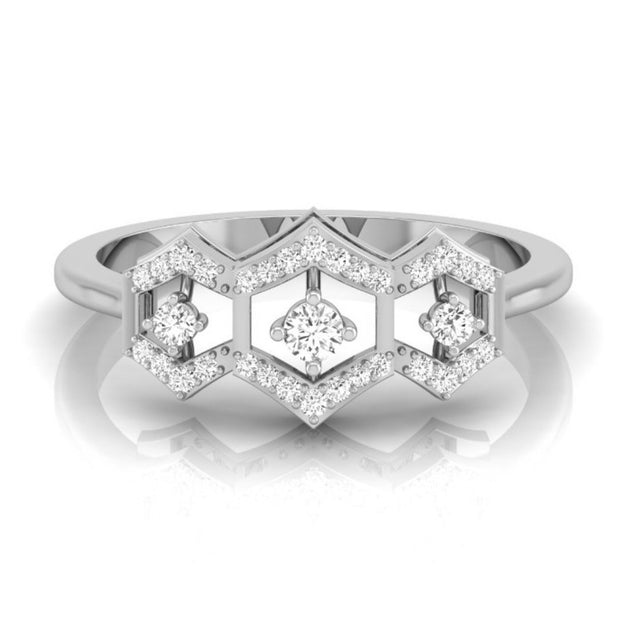 three hexagon diamond ring in white gold