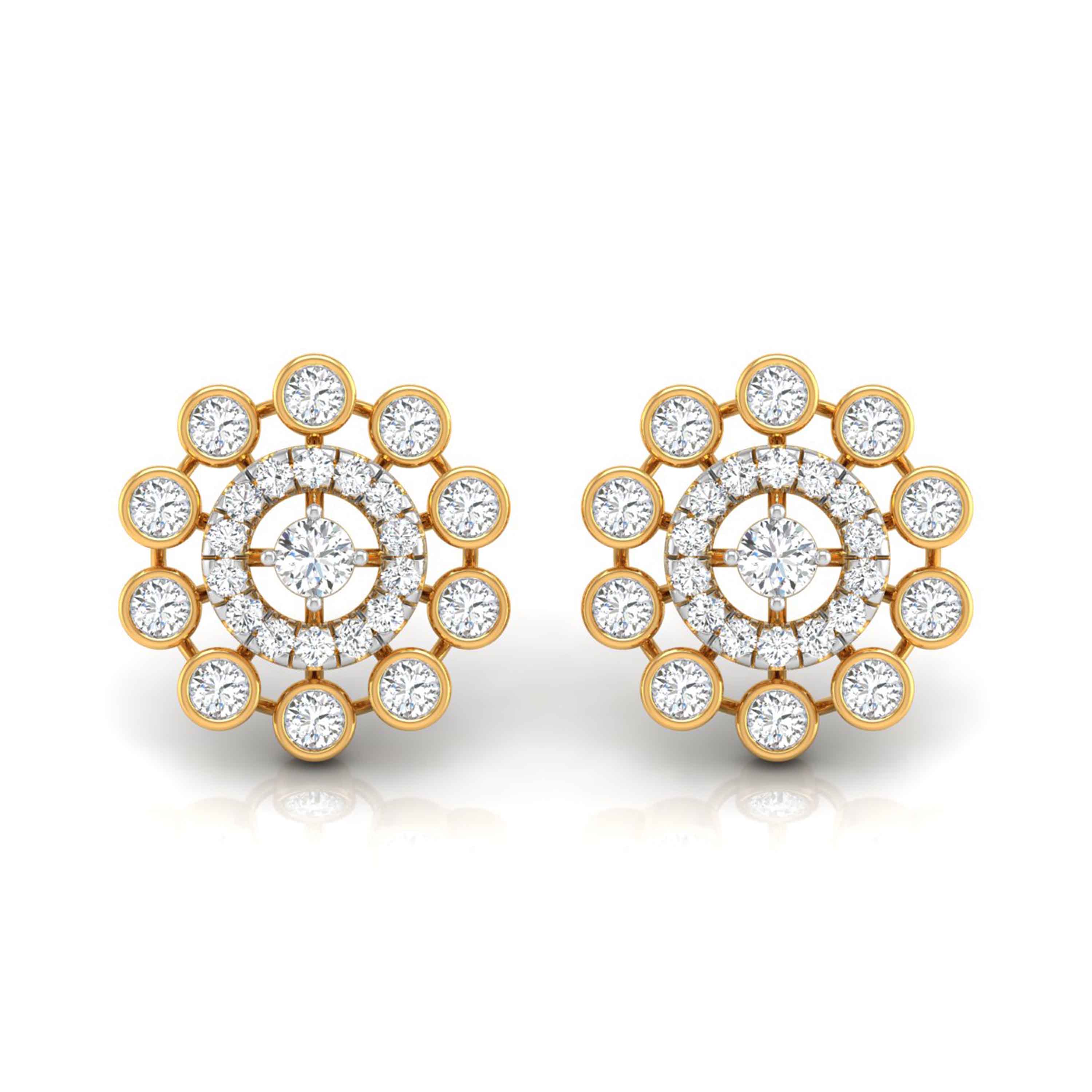 round diamond stud earrings in yellow gold