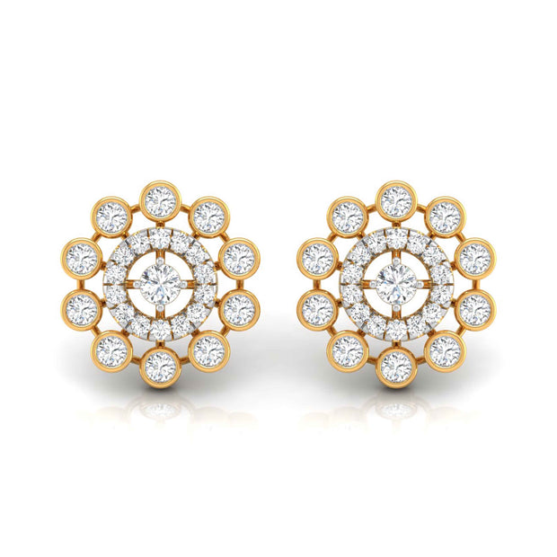 round diamond stud earrings in yellow gold