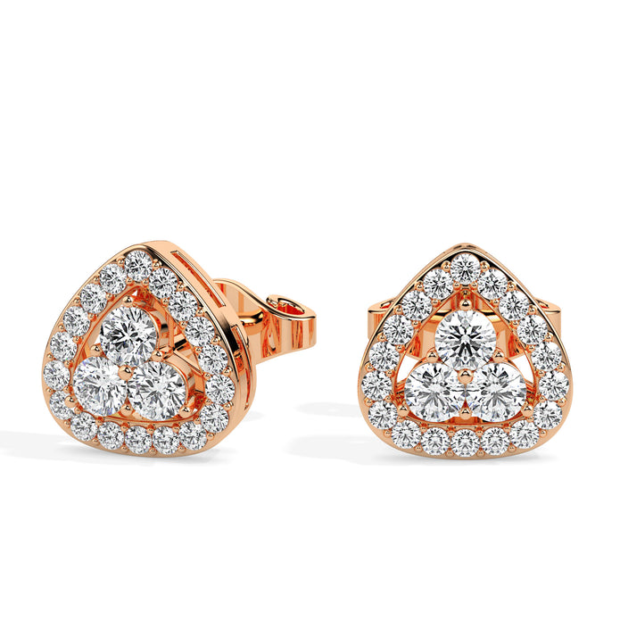 triangle cluster halo diamond stud earrings in rose gold