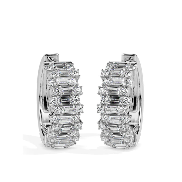 triple row diamond hoop earrings in white gold